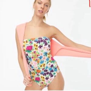J. Crew Bandeau One-Piece Swimsuit Strapless in Vibrant Garden Pique Floral